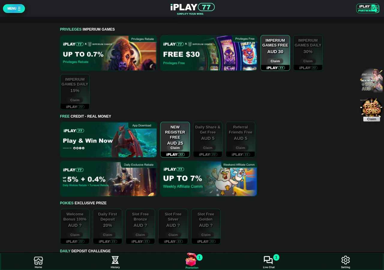 iPlay77 welcome bonus promotions